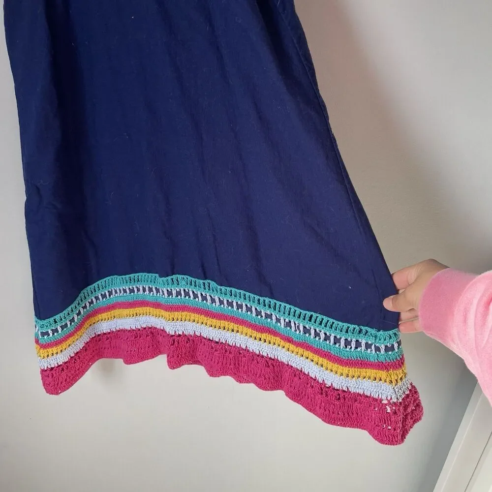 Akemi & Kin Linen Blend Crochet Knit Midi Dress Blue Pink Sleeveless Women's XS